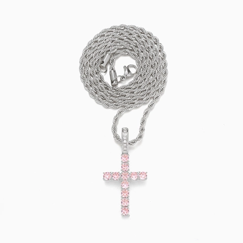 Hip Hop Cross Pendant Necklace Men Women Luxury Alloy AAA Zircon Inlaid Gold Silver Plated Rope Chain Fashion Jewelry Gift