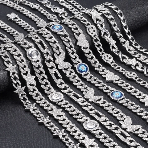 Collana Hip Hop Cuban Link con Strass in Lega Ciondolo Cuore Farfalla Stella Catena per Uomo Donna Gioielli Street Trendy