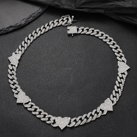 Collana Hip Hop Cuban Link con Strass in Lega Ciondolo Cuore Farfalla Stella Catena per Uomo Donna Gioielli Street Trendy
