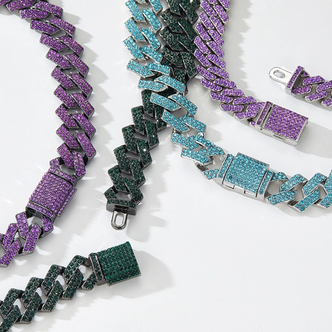 Hip Hop Zinklegierung Panzerkette Halskette Rhombus Strass Eingelegt Streetwear Schmuck Für Herren Damen Party Kette