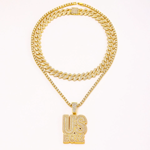Hip Hop US BOYZ Buchstaben Anhänger Halskette Zinklegierung Pave Strass Panzerkette Tennis Kette Streetwear Schmuck Herren Damen