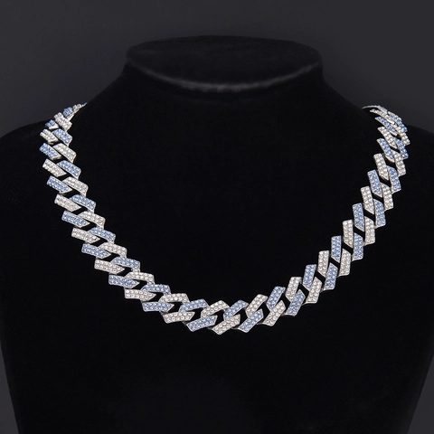 Collar Hip Hop Iced Out Eslabón Cubano Aleación de Zinc Strass de Colores Pavé para Hombres Mujeres Joyería de Moda