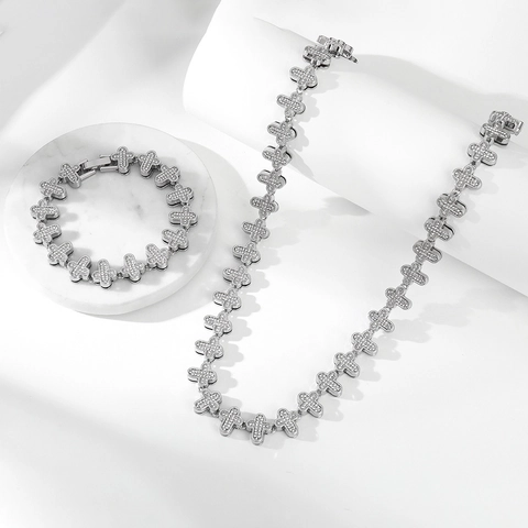 Hip Hop 13MM Kreuz Halskette Und Armband Set Zinklegierung Iced Out Zirkonia Anhänger Schmuck Für Herren Damen