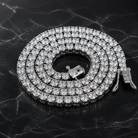 Hip Hop Tennis Chain Necklace Zirconia Inlaid Alloy Geometric Single Row Sparkly Jewelry For Men Women Daily Party Decor
