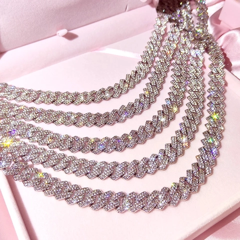 Parure Collier Chaîne à Maillons Cubains Losange Hip Hop Alliage de Zinc Iced Out Strass Bijoux Streetwear Homme Femme