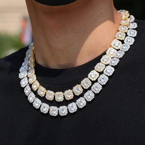 Collana Tennis Quadrata in Rame e Zirconia Hip Hop per Uomo Donna Gioielli Bling Iced Out Collane a Catena Geometrica
