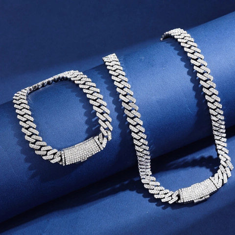 Hip Hop Iced Out Cuban Link Necklace Alloy Full Rhinestone Gold Silver Plated Chain For Men Women Streetwear Fashion Jewelry