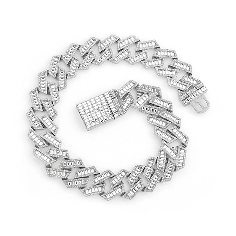 Collana Hip Hop Iced Out Cuban Link Per Uomo Donna Oro Argento Placcato Rhinestone Baguette Catena Geometrica Bracciale Street Style Gioielli