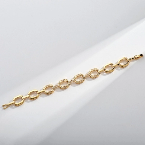 Hip Hop Octagon Copper Zirconia Bracelet Punk Style Electroplated Gold Silver Geometric Cuban Link Jewelry For Men Women