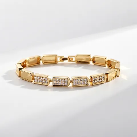 Luxus Hip Hop Kupfer Armband Für Damen Herren Mikro-Inlay Strass Geometrisches Gliederkette Armband Gold Silber Schmuck
