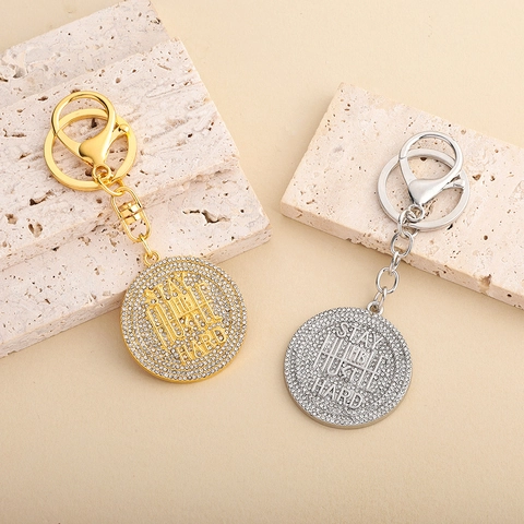 Hip Hop Portachiavi in Lega di Zinco Pieno di Strass Stay Humble Hustle Hard Bitcoin Moneta Rotonda Portachiavi Per Uomo Donna Gioielli