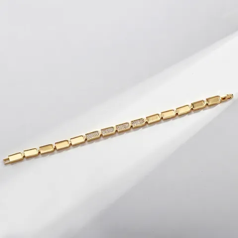 Luxus Hip Hop Kupfer Armband Für Damen Herren Mikro-Inlay Strass Geometrisches Gliederkette Armband Gold Silber Schmuck
