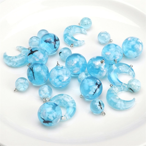 Handmade Resin Blue Sky White Clouds Bird Pendants With Alloy Loops For DIY Jewelry Making Necklace Bracelet Craft Accessories