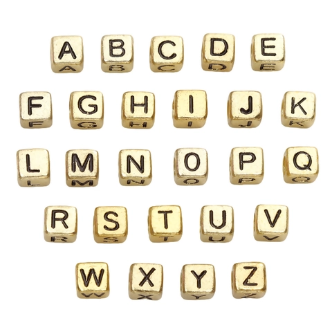 6mm Gold Acrylic Alphabet Letter Cube Beads For DIY Jewelry Making Square Loose Beads Personalized Handmade Accessories