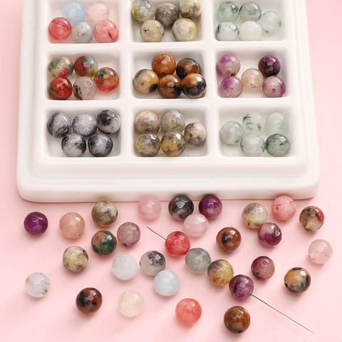 Perline di Pietra Naturale Tonde Sfaccettate per la Creazione di Gioielli Fai-da-te Accessori Pietra Bianca Marmo 8mm