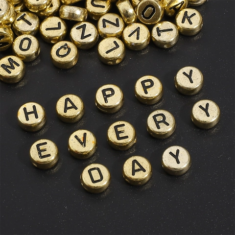 Acrylic Gold Alphabet Beads Black Letters Round Flat Spaced Beads For Jewelry Making DIY Bracelet Necklace Accessory Handmade Craft