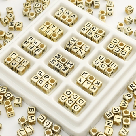 Goud Acryl Alfabet Letter Kralen Kubus Vierkante Tussenkralen Voor DIY Sieraden Maken Armband Ketting Gepersonaliseerde Ambachten