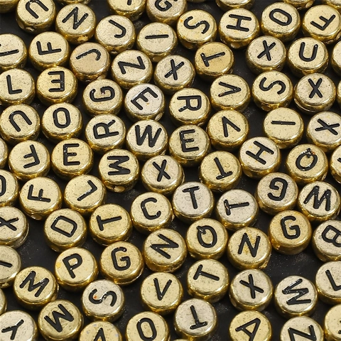 Acrylic Gold Alphabet Beads Black Letters Round Flat Spaced Beads For Jewelry Making DIY Bracelet Necklace Accessory Handmade Craft