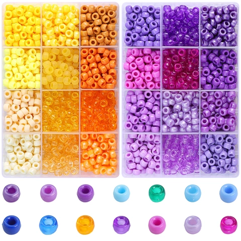 Kit de Cuentas Pony de Acrílico con Agujero Grande Cuentas de Cubo de Colores en Caja de Almacenamiento para Hacer Joyas Pulsera Collar DIY