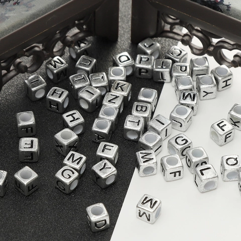 Antique Silver Acrylic Alphabet Beads Square Cube Letter Beads For DIY Jewelry Making Bracelet Necklace Handmade Crafts
