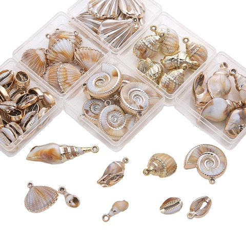 Natuurlijke Schelp Hangers Vergulde Legering Rand Schelp DIY Sieraden Maken Mariene Oceaan Stijl Retro