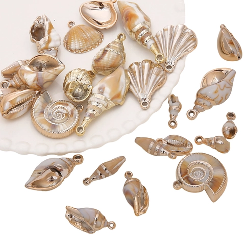 Natuurlijke Schelp Hangers Vergulde Legering Rand Schelp DIY Sieraden Maken Mariene Oceaan Stijl Retro