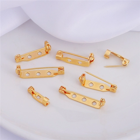 18K Gold Plated Alloy Brooch Pin Backs Safety Pins Base Findings For DIY Jewelry Making Badge Fastener Accessories