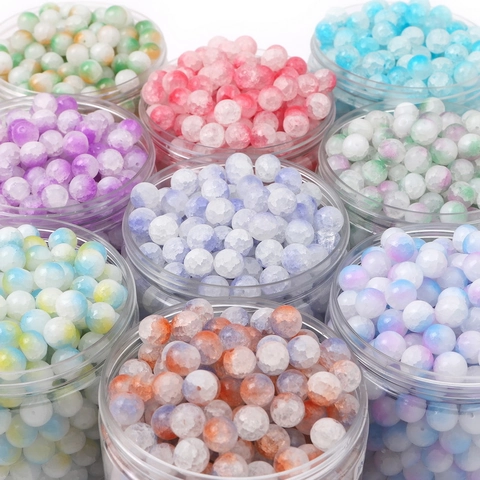 Crackle Glass Round Loose Beads Gradient Color Beads For DIY Jewelry Making Bracelet Necklace Handmade Craft Supplies