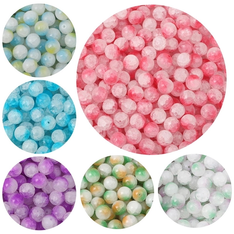 Crackle Glass Round Loose Beads Gradient Color Beads For DIY Jewelry Making Bracelet Necklace Handmade Craft Supplies