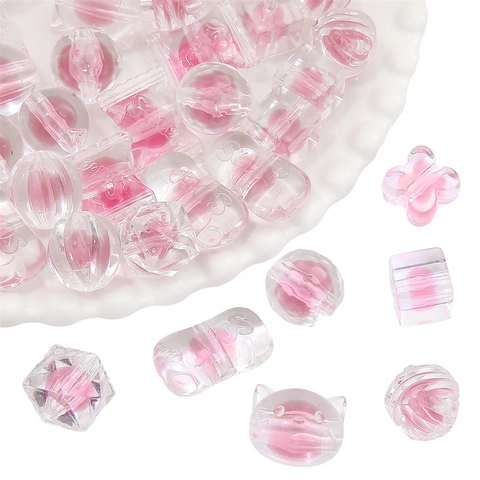 Perles en Acrylique à Noyau Rose Formes Mixtes Chat Fleur Cube Bonbon Perles en Vrac pour Fabrication de Bijoux DIY Bracelet