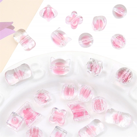 Perles en Acrylique à Noyau Rose Formes Mixtes Chat Fleur Cube Bonbon Perles en Vrac pour Fabrication de Bijoux DIY Bracelet
