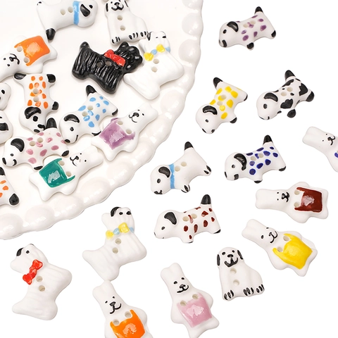 Cartoon Tier Keramik Knöpfe Für DIY Schmuckherstellung Handbemalte Hunde Hasen Charms Perlen Zum Nähen Basteln Dekoration