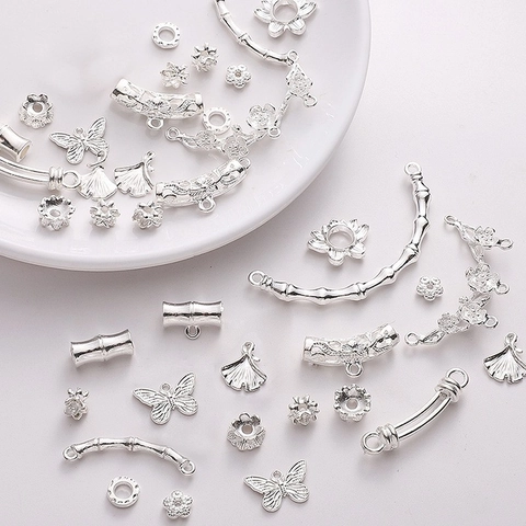 Silver Alloy Butterfly Lotus Ginkgo Leaf Pendants Hollow Out Vintage Chinese Style DIY Jewelry Making Accessories Findings Components