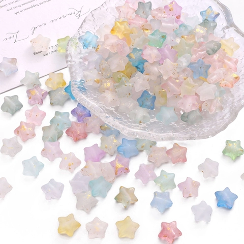 Acrylic Star Beads For Jewelry Making DIY Frosted Gold Foil Star Loose Beads For Bracelet Necklace Earring Accessories Macaron Colors Star Charms