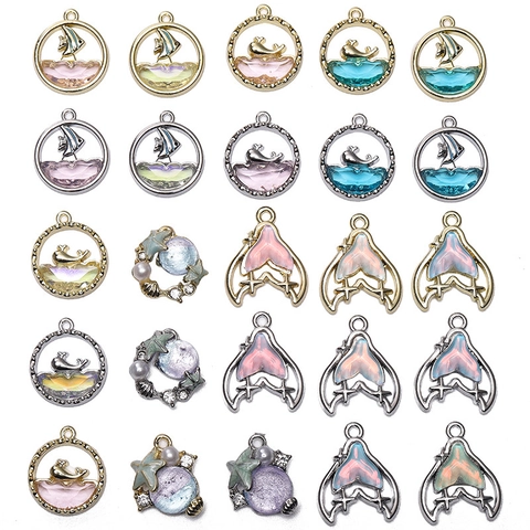 Dromerige Oceaan Walvisstaart Zeester Zeeschelp Legering Glas Hangers Handgemaakte Sieraden Bedels Voor Ketting Armband DIY Maken