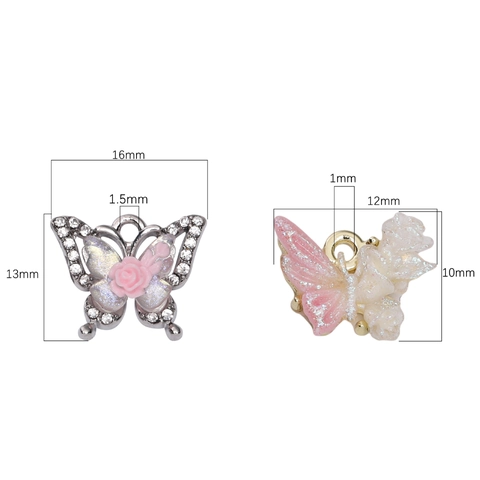 Alloy Rhinestone Butterfly Charms With Resin Rose Gradient Glitter Butterfly Pendant For DIY Necklace Bracelet Jewelry Making Accessories
