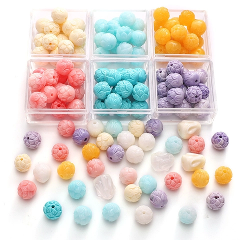 Resin Lotus Rabbit Loose Beads For DIY Jewelry Making Handmade Bracelet Necklace Accessories Engraved Flower Animal Shaped Beads