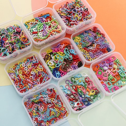 DIY Schmuckherstellung Zubehör-Set Bunte Lackierte Metall-Ösenstifte Offene Biegeringe Karabinerverschlüsse Kugelkette Bastelmaterial