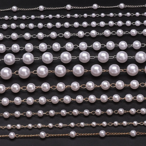 ABS Künstliche Perle Perlenkette DIY Handwerk Schmuckherstellung Zubehör Hochzeitskleid Dekoration Kette Gold Silber Strass Verzierte Perlenborte