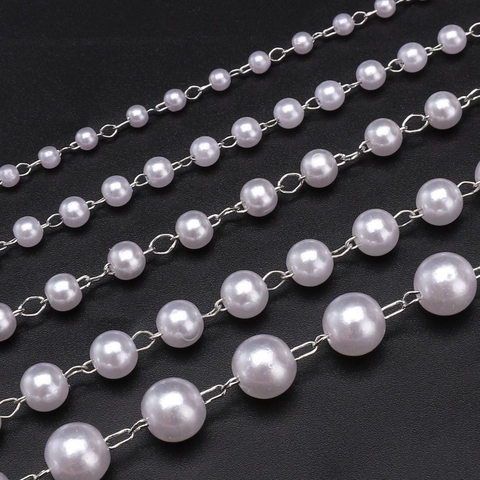 ABS Künstliche Perle Perlenkette DIY Handwerk Schmuckherstellung Zubehör Hochzeitskleid Dekoration Kette Gold Silber Strass Verzierte Perlenborte