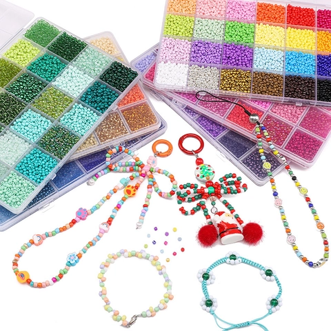 DIY Glass Seed Bead Kit 24 Grids Colorful 3mm Beads For Jewelry Making Bracelet Necklace Handmade Craft Supplies For Kids Adults