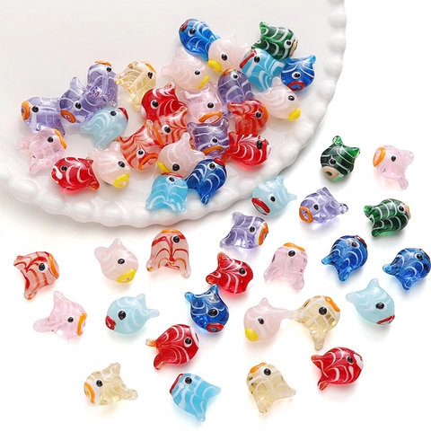 Cuentas de Vidrio Soplado a Mano Cara Sonriente Pececito Ondas de Agua Cuentas Sueltas DIY Pulsera Collar Accesorios de Joyería
