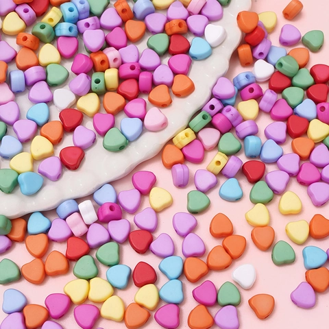 Perline a Cuore in Acrilico da 7mm per Creazione Gioielli Fai-da-te Colore Solido Opaco Perline Distanziatrici a Cuore