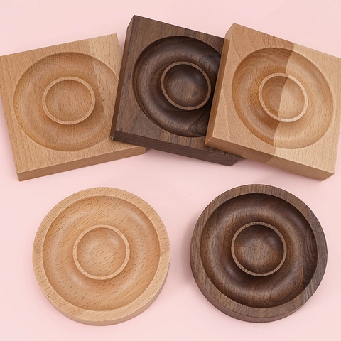 Plateau de Présentation Bijoux en Bois Massif Rond Carré Noyer Hêtre Bracelet Rangement Accessoire de Photographie Support DIY