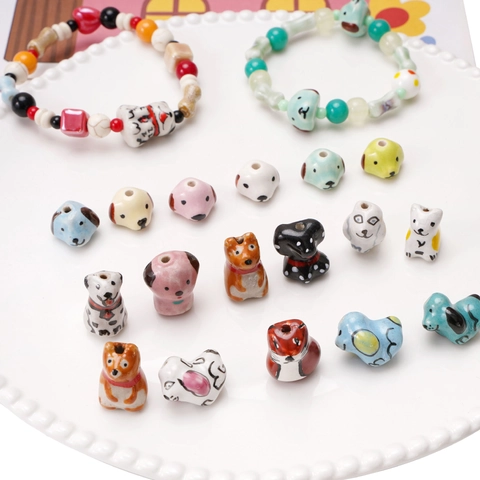 Hand Painted Ceramic Animal Beads DIY Jewelry Making Accessories Cute Cat Bear Panda Fish Shaped Loose Beads For Crafting