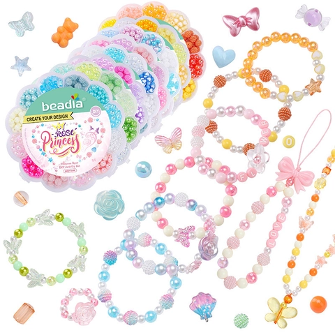 Acrylic Princess Style Flower Case DIY Beads Kit For Kids Girls Handmade Jewelry Bracelet Necklace Loose Beads Material Accessories