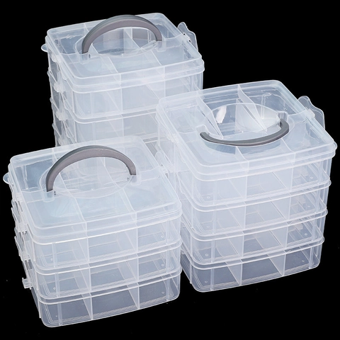 Multifunktionale Transparente Kunststoff Aufbewahrungsbox Tragbare Schmuck Zubehör Organizer Klare Raster Werkzeug Sortierbox
