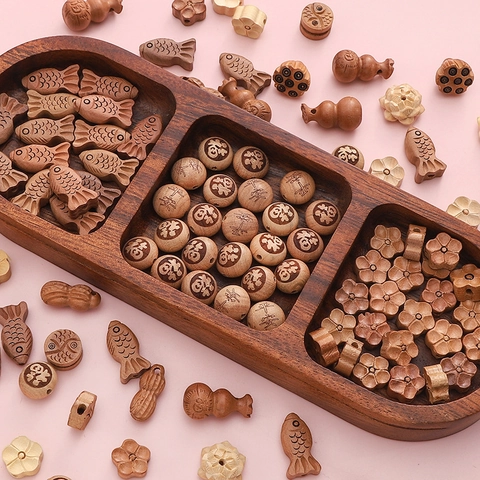 Handgemaakte Jujube Houten Kralen Voor Sieraden Maken DIY Accessoires Lotus Kalebas Lotuszaad Peul Pruimenbloesem Afstandskralen Traditionele Zen-stijl