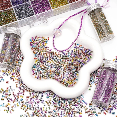 Handmade Cylinder Glass Bugle Beads For DIY Jewelry Making Necklaces Bracelets Ink Wash Pattern Seed Beads Jewelry Findings