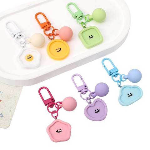 Cute Macaron Color Resin Smile Face Keychain DIY Jewelry Accessories Cartoon Bag Charm Pendant For Women Girls